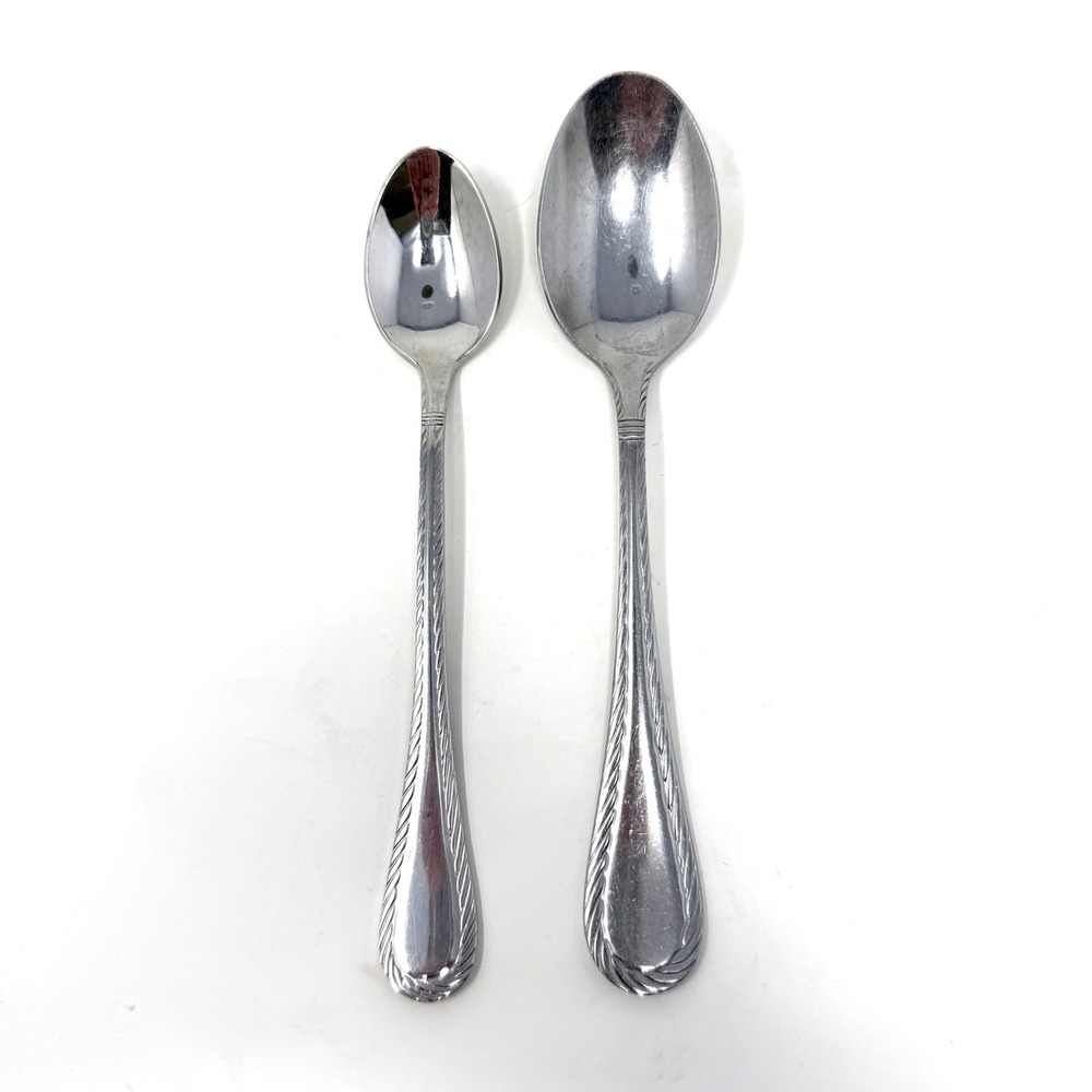 Cambridge Carlyle Stainless Steel Rope Edge Teaspoon Tablespoon Flatware Set 2